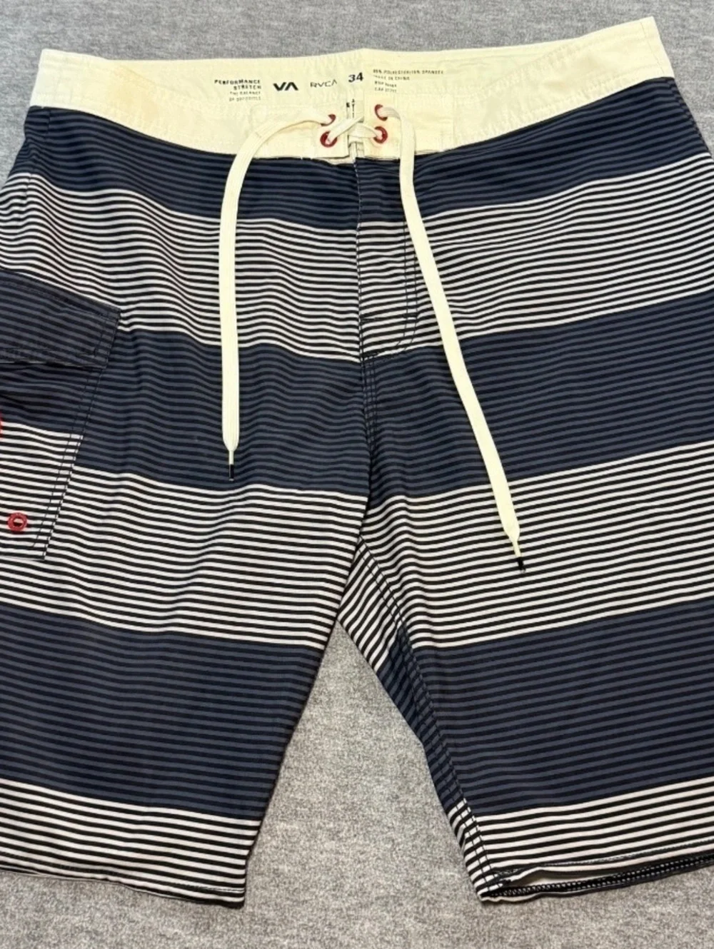 RVCA VA Men’s Size 34 Performance Stretch Board Shorts Blue White Striped Surf